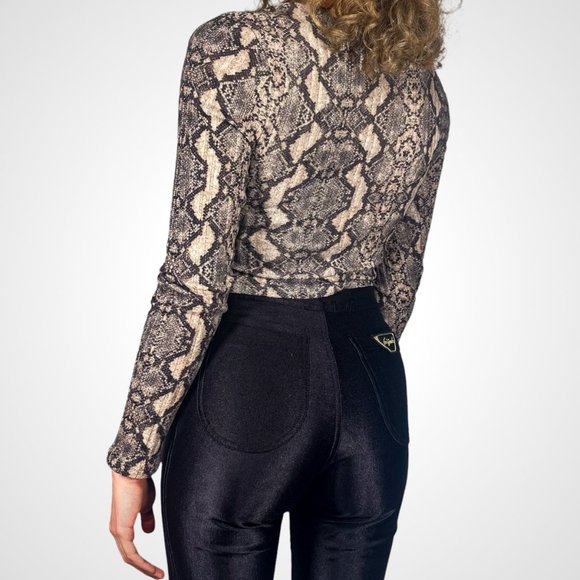 Snakeskin Print Front Wrap Long Sleeve Shirt - Picture 2 of 4